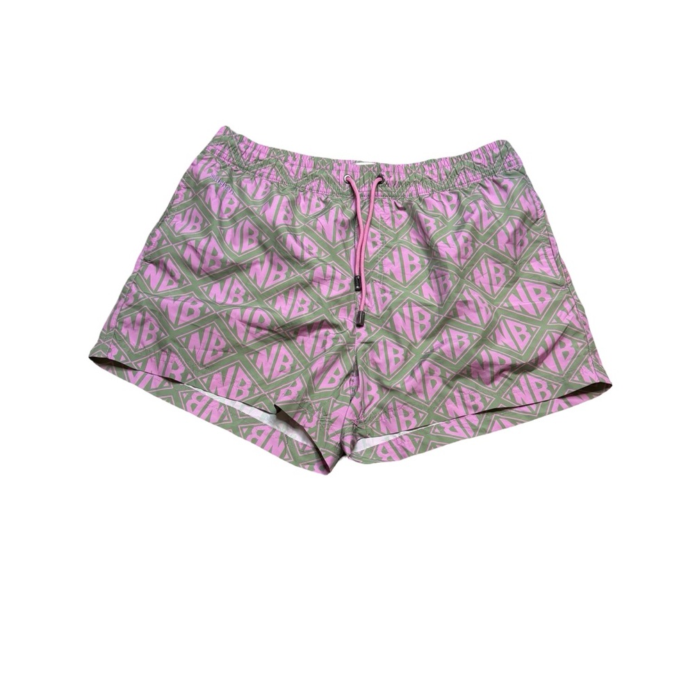 🌴🩳 Nikben Pink‎ Green Monogram Swim Trunks Sz L 🩳🌴